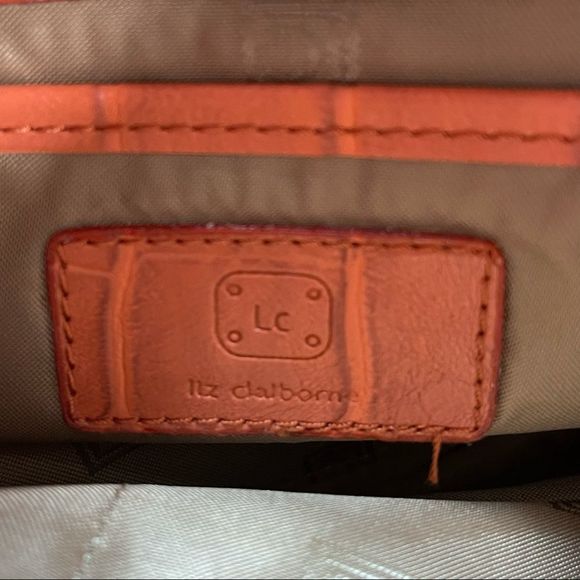 Liz Claiborne VINTAGE orange pleather purse animal print Clean lots of pockets - Picture 7 of 8